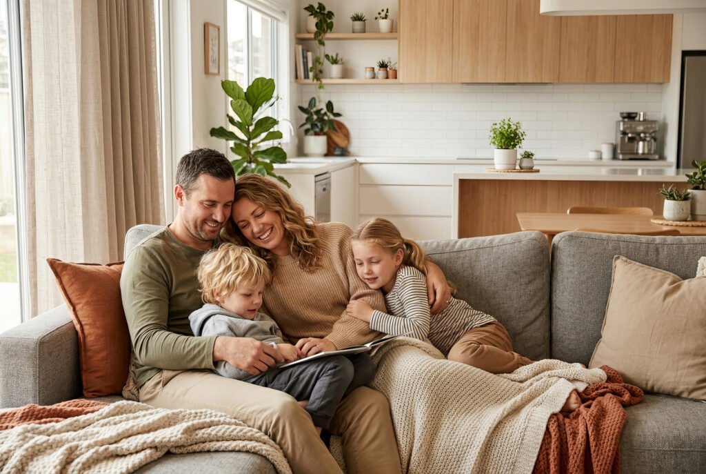 A warm, dry New Zealand living room in winter with efficient heating ventilation
