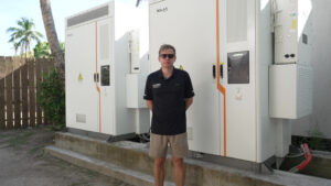 SolaX AELIO modular battery cabinet installed at a remote Fijian island resort