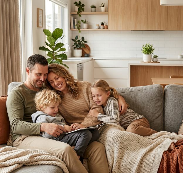 A warm, dry New Zealand living room in winter with efficient heating ventilation