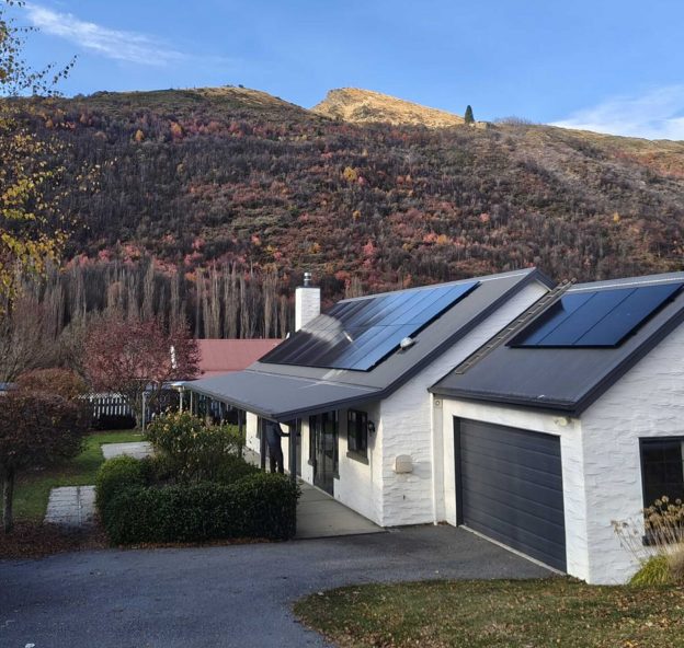 Solar battery storage NZ system installed on an Arrowtown home, 23 Suntech panels with Tesla Powerwall 3