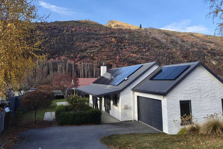 Solar battery storage NZ system installed on an Arrowtown home, 23 Suntech panels with Tesla Powerwall 3