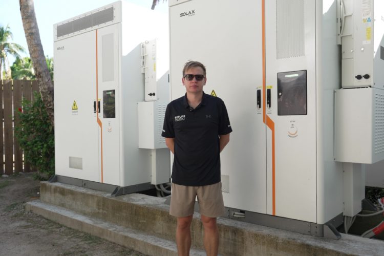 SolaX AELIO modular battery cabinet installed at a remote Fijian island resort